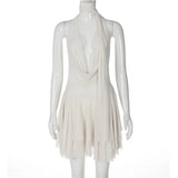 White Halter Deep V Neck Backless Mini Dress- Outfit