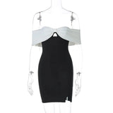 Black Off-shoulder Bodycon Contrast Mini Dress- Outfit