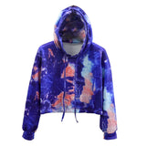 Autumn And Winter New Tie-Dye Printed Hooded Hoodie Short-Style Sweater Women's Long-Sleeved