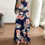Size Autumn And Winter Women's New Style 2022 Dress Print Street Long-sleeved High-neck Tie Long