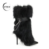 Haired Boots 2025 Autumn/Winter Tip Fine And Warm Cowhide Fox Hair Fine High