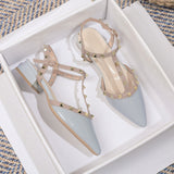 V's New Summer Pointed Sandals Women's Korean Version Of The Empty Rivet High Heel Low Heel