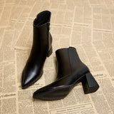 Zingj Boots Female 2023 Autumn And Winter New Korean Version Of Fashion Pointed Thick Heel Side Zipper Short Tube Fashion Pure Black Women's Boots-Outfit