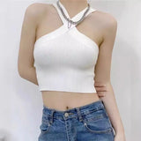 Women's Mb Sexy Cross-Hanging Neck Knitting Short Outer Wear Inside The Bottom Sling Sling Vest