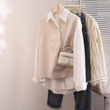 Style Embroidery Design Sense Coat V Collar Knitted Sweater Comfortable Sleeveless Vest New Waistcoat Shows Thin