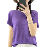Zingj Line Of Clothing Worsted Short Sleeve Female Round Collar Loose Thin Bat Sleeve Vest Shirt Hollow Out Outside The Hair-Outfit