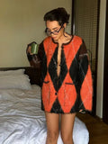 Orange Dimond Pattern Fuzzy Cardigan-Outfit