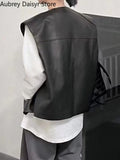 Fashion Black Leather Vest Women High Street Punk Sleeveless Leather Jacket Female 2023 New Loose Casual Vest
