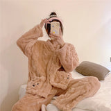 Winter Warm Flannel Women Pyjamas Sets Thick Coral Velvet Long Sleeve Cartoon Sleepwear Thin Flannel Pajamas