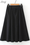 High Waist Vintage Midi Skirts Women Autumn Winter Thick Casual Elegant A-Line Office Ladies