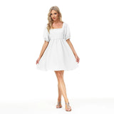 Women's Square Collar Lantern Short Sleeve Lace-up Backless Fashion Brand Elegant Dress