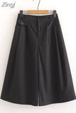 Women Summer Shorts Skirts Solid Elastic Waist Loose Casual Elegant Cotton Wide Leg Pants Korean Style Girls Midi