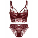 Top Classic Bandage Bra Set Lingerie Push Up Brassiere Lace Underwear Set Sexy Embroidery Panties For Women
