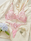 Sheer Lips Heart Embroidery Lingerie Set- Outfit