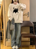 Black Cat Print Pullover Oversized SweatshirtOutfit