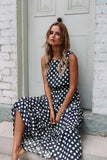 Sexy O Neck Sleeveless Boho Polka Dot Print Maxi Dress 2020 Casual Empire A Line Robe Ladies Party Long Dresses