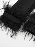 Black Feather Blazer Women Button Fashion Woman Blazer 2023 Casual Elegant Womens Jackets Long Sleeve Women's Winter