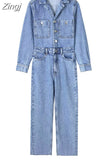 Blue Denim Jumpsuit Women Elegant Long Jumpsuits Woman 2023 Long Sleeve Jean Woman Jumpsuit Straight Leg Summer