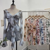 Irregular Kinking Of The Net Yarn Irregularly Kinked Lotus Lobe Slings Shoulder Horn Sleeve T-Shirt Short Top