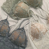 Sexy Lace Push Up Bra Set Women's Wire Free Underwear Ultra thin Triangle Cup Bras Romantic Black Embroidery