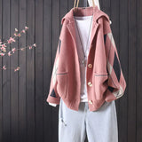 Spring and Autumn New Products Loose Lapel Button Knit Cardigan Women's Diamond Plaid Fashion Casual Sweater