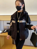 European Goods Burst Coat Female 2024 Autumn New Korean Version Splicing Storm Jacket Loose Fashion Foreign Style Hooded Jacket-Outfit