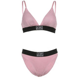 Casual Black Seamless V Neck Bra and Panty Set Embroidery Letter Sexy 2 Piece Lingerie Sets Women Sporting