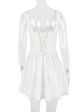 White Corset Lace Flare Mini Dress-Outfit