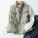 New Duck Down Coat Jacket Women Loose Double Breasted Warm Parkas Female Sleeveless Sash Tie Up Down