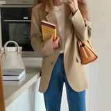 Zingj Suit Jacket Female 2024 Autumn New Korean Version Loose Casual Show Thin Temperament Design Sense Khaki Suit-Outfit