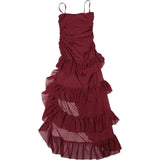 Burgundy Mesh Ruffle Strap Maxi Dress- Outfit