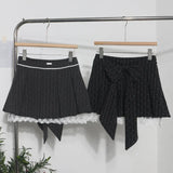 Real Shooting Leg Long Skirt Love Print Splicing Lace A Word 100 Folds Thin Bow Half-Dress Skirt