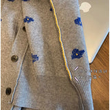 sweater for fall/winter 2021 new embroidery single-breasted V-neck knitted top long-sleeved printed jacket
