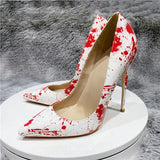 graffiti colorful 12cm 10cm 8cm high heel pointed toe stilettos work party dating shallow sexy lady pumps QP127