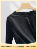 Zingj Pull Full Feather Decorative Atmosphere Top Early Spring New Black Velvet French Long-Sleeve