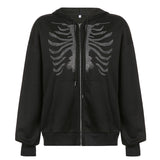 Harajuku Gothic Hoodies Coat Women Skull Print Goth Grunge Long Sleeve Oversized Jacket Rhinestone 90s