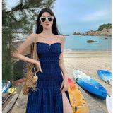 Zingj Plaid Niche Design Annual Meeting Strapless Dress High Sense Dress