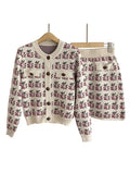 2 Piece For Women Autumn Korean Fashion Long Sleeve Round Neck Cardigan Knit Sweater + Mini Skirt Suits Ladies