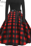 Print Vintage Dress Women Christmas Casual Robe Femme Dress Elegant Party Dresses Long Sleeve