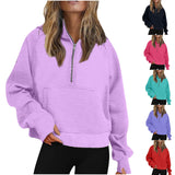 Autumn And Winter New Ladies Scuba Sports Semi-Zipper Yoga Clothes Loose Short Hooded Sweater