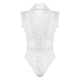 Summer Tight Lace Hollow Bodysuit Female Sexy Jumpsuit Sheer Floral Women Bodycon Night Party Club Outfit