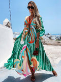 Gorgeous Printing Dress Plus SizeWomen Casual Elastic Waist Long Party Dress 2022 Summer Loose Slit Beach Dress