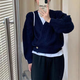 Zingj Wind V-Neck Oblique Buckle Twist Knitting Cardigan Female 2024 Autumn Winter New Lazy Wind Sweater Female Coat-Outfit