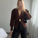 Women's Clothing 2025 New Street Fashion Two-Color Long-Sleeved Knitted Sweater