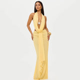 2025 New Hanging Neck Neck Bare Back Clothes Sexy Bag Hip Skirt Suit