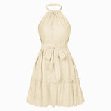 Summer 2025 New Solid Color Casual Neck Sleeveless Waist