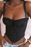 Summer Corset Cropped Top Sexy Black Elegant Lace Up Bodycon Tank Top for Holiday Party Boning Women Camis Top