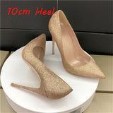 Shallow pumps ladies 12cm high heels fashion pointed toe women's shoes party shoes Bling slip-on women pumps LF018