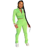 Women Solid 2 Piece Set Tracksuit Autumn Long Sleeve Zipper Coat Pencil Pants with Pockets Slim Jogging Sweatpant
