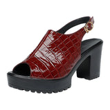 Mouth Patent Leather Crocodile High Heel Sandals Summer White Wedding Shoes Waterproof Table Thick Cheongsam Walking Shoes Coarse Heel Women's